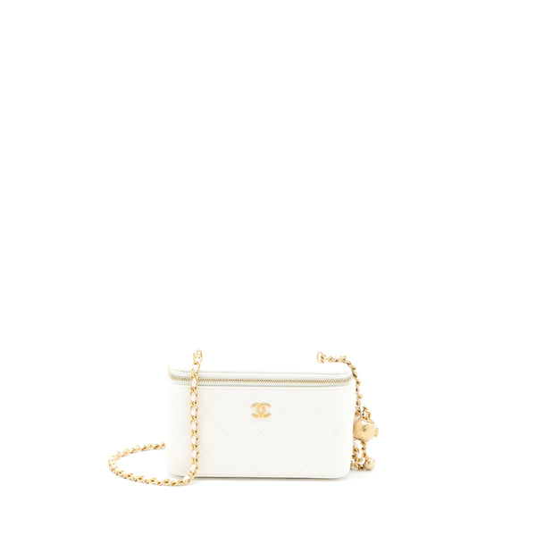 Chanel Pearl Crush Long Vanity Case Lambskin White Brushed GHW