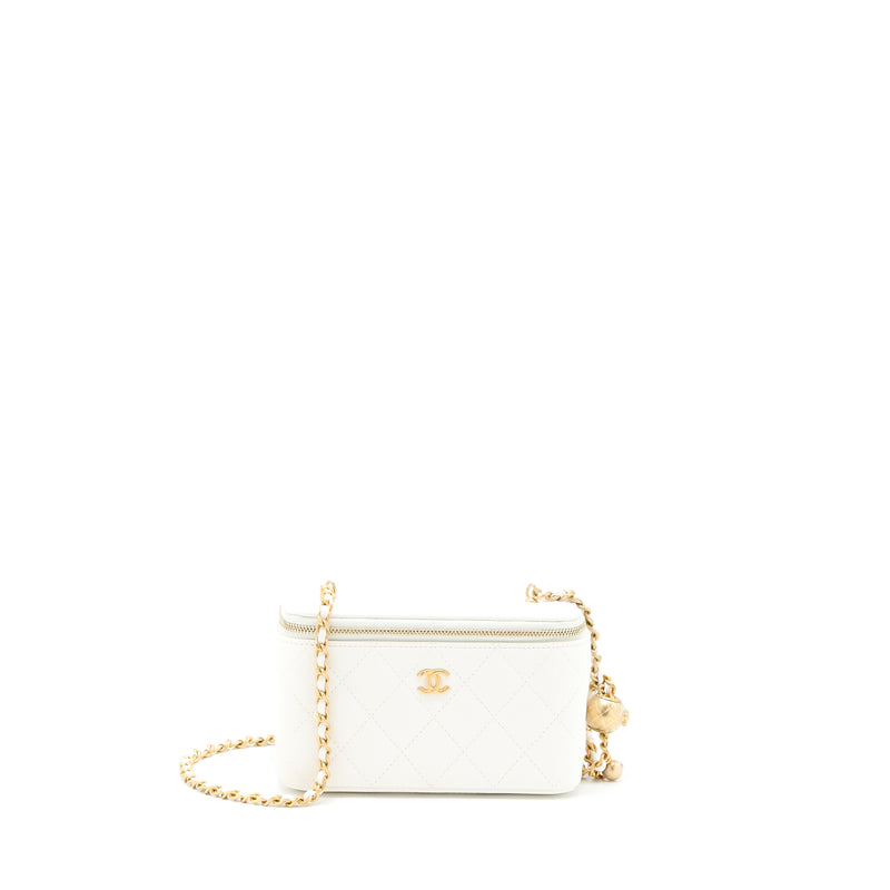 Chanel Pearl Crush Long Vanity Case Lambskin White Brushed GHW