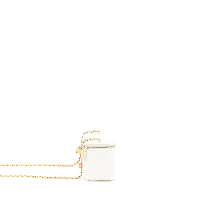 Chanel Pearl Crush Long Vanity Case Lambskin White Brushed GHW