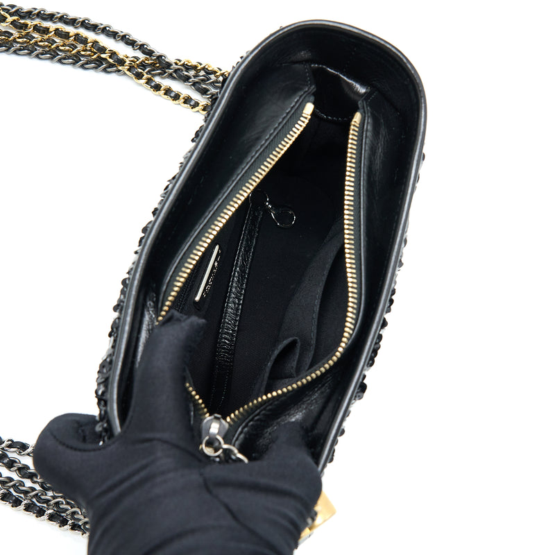 Chanel Small Gabrielle Hobo Bag Sequins Black/White With Multicolour Hardware