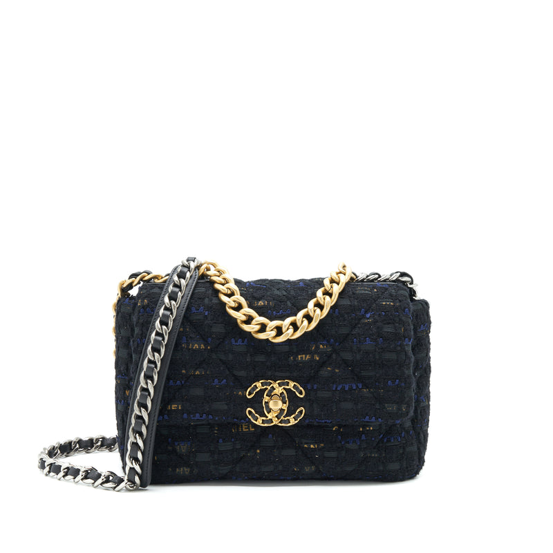 Chanel 19 Flap Bag Medium Black/White Tweed Gold