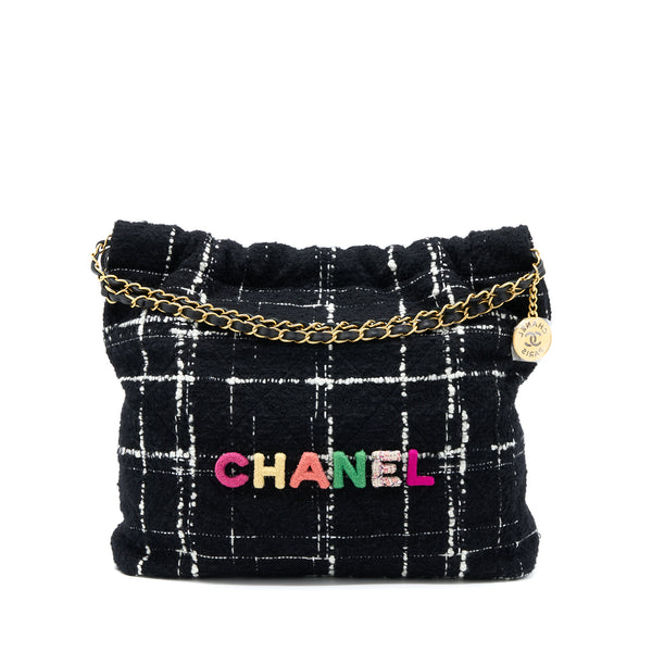 Chanel Medium 22 Bag Tweed Multicolour GHW(Microchip)
