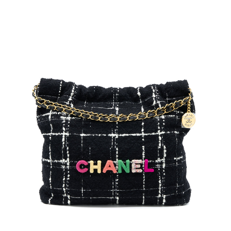 Chanel Medium 22 Bag Tweed Multicolour GHW(Microchip)