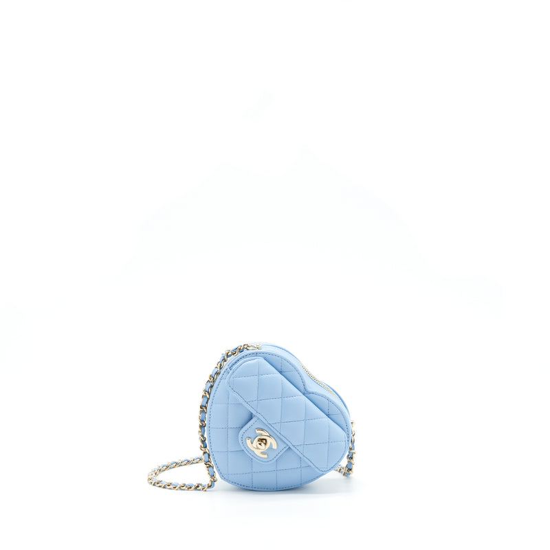 Chanel Heart on chain necklace blue lambskin