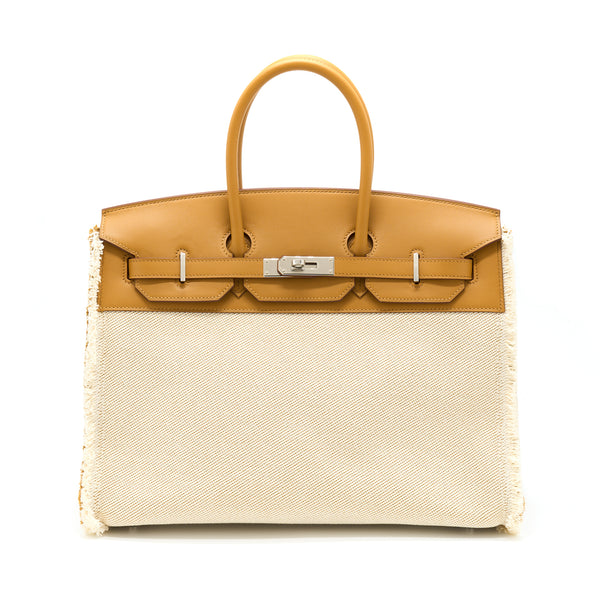 Hermes Birkin 35 Fray Fray Swift/Toile H Canvas Sesame SHW Stamp Z