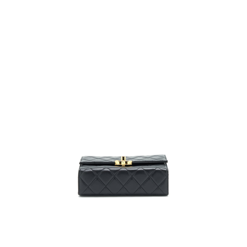 Chanel 21K Gold Metal Mini Flap Bag With Handle Black GHW