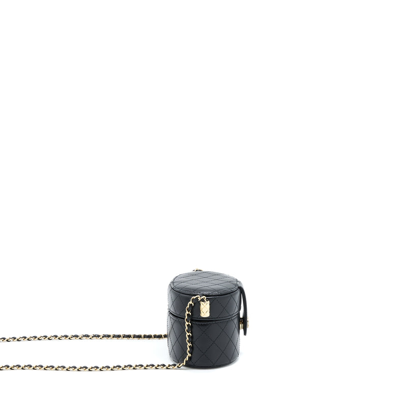 Chanel Mini Round Vanity With Chain Lambskin Black LGHW