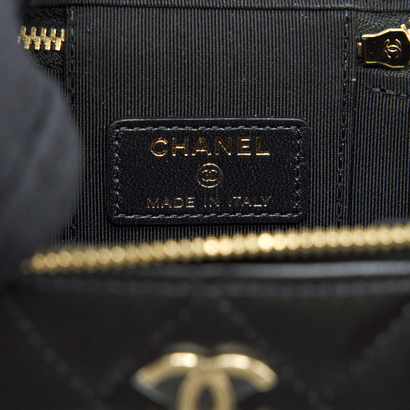 Chanel Mini Vanity With Camellia Chain Lambskin Black LGHW