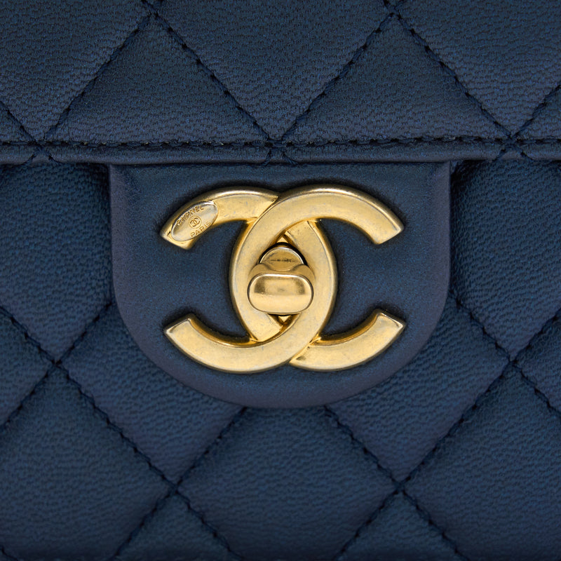 Chanel Vertical Pearl Flap Bag Lambskin Dark Blue GHW