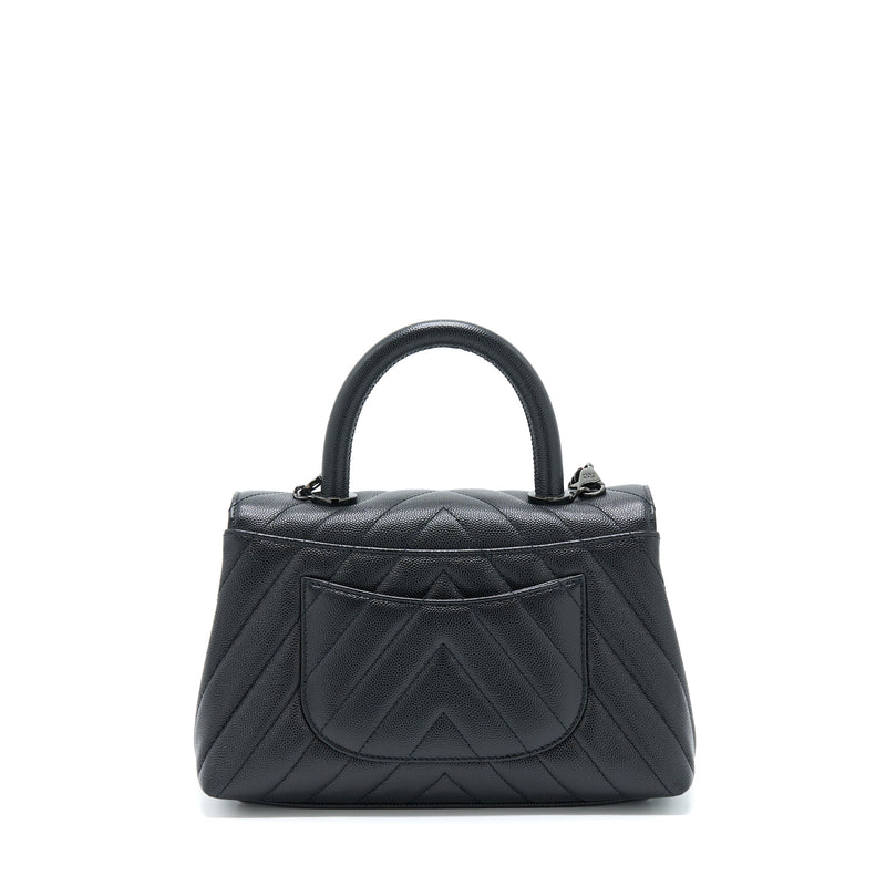 Chanel Small Coco Handle Chevron Caviar So Black