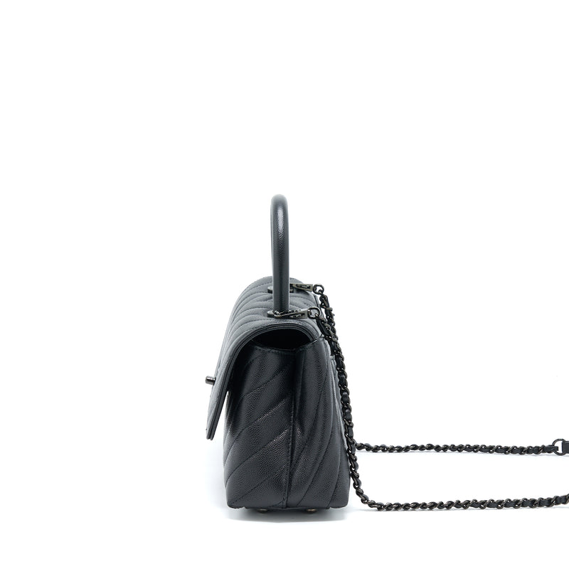 Chanel Small Coco Handle Chevron Caviar So Black