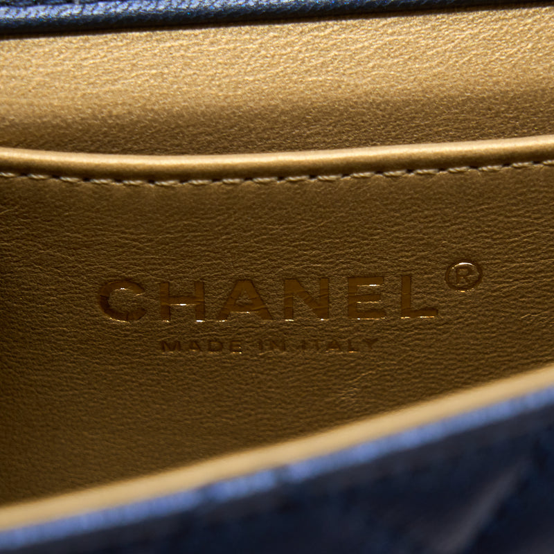 Chanel Vertical Pearl Flap Bag Lambskin Dark Blue GHW