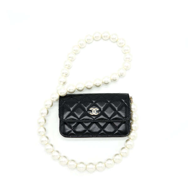 Chanel Giant Pearl Clutch with Chain Calfskin Black LGHW