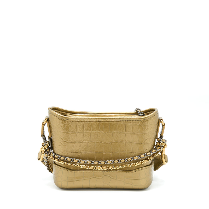 Chanel Small Gabrielle Hobo Bag Crocodile Embossed Calfskin Gold Multi