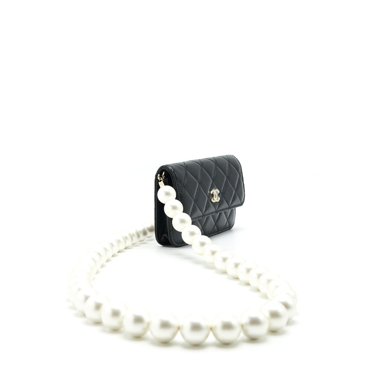 Chanel Calfskin Pearl Chain Clutch in Black