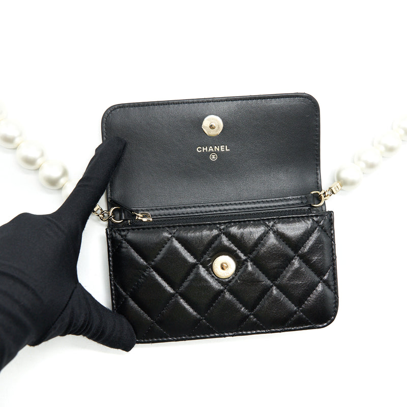 Chanel Giant Pearl Clutch with Chain Calfskin Black LGHW