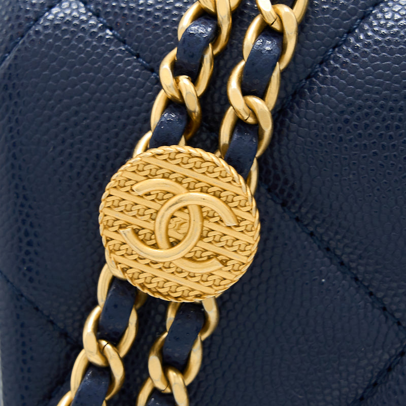 Chanel 22A Small Flap Bag Caviar Navy Brushed GHW (Microchip)