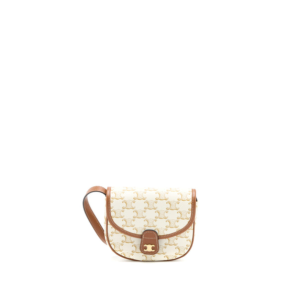 Celine Mini Besace Triomphe Canvas/Calfskin White GHW