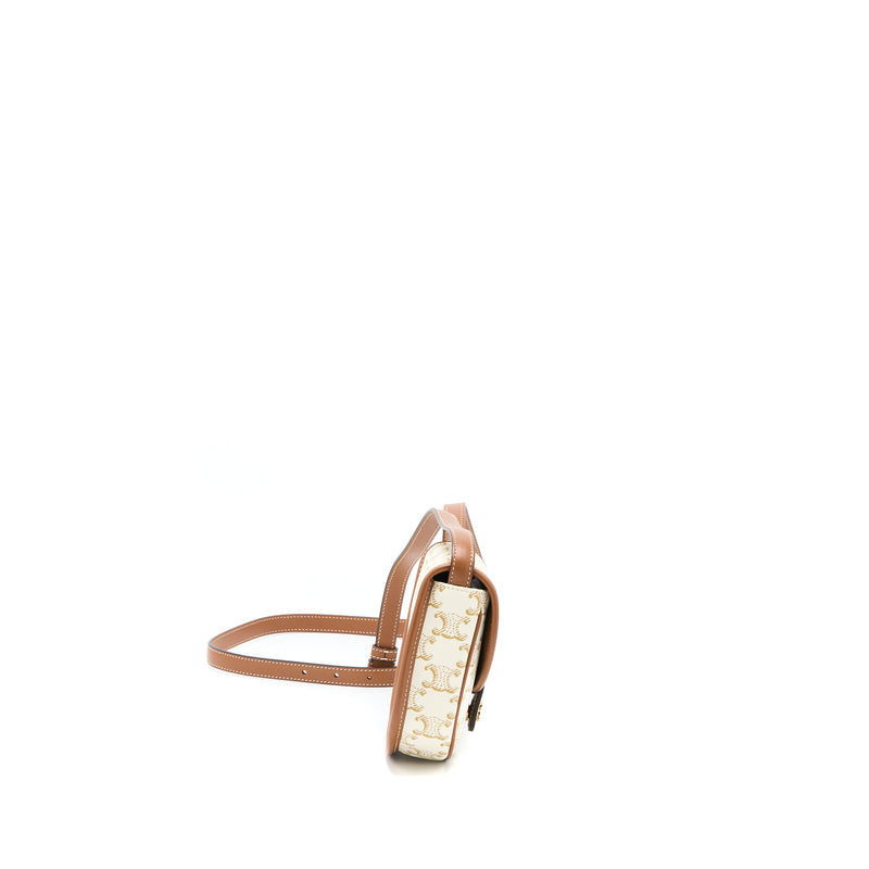 Celine Mini Besace Triomphe Canvas/Calfskin White GHW
