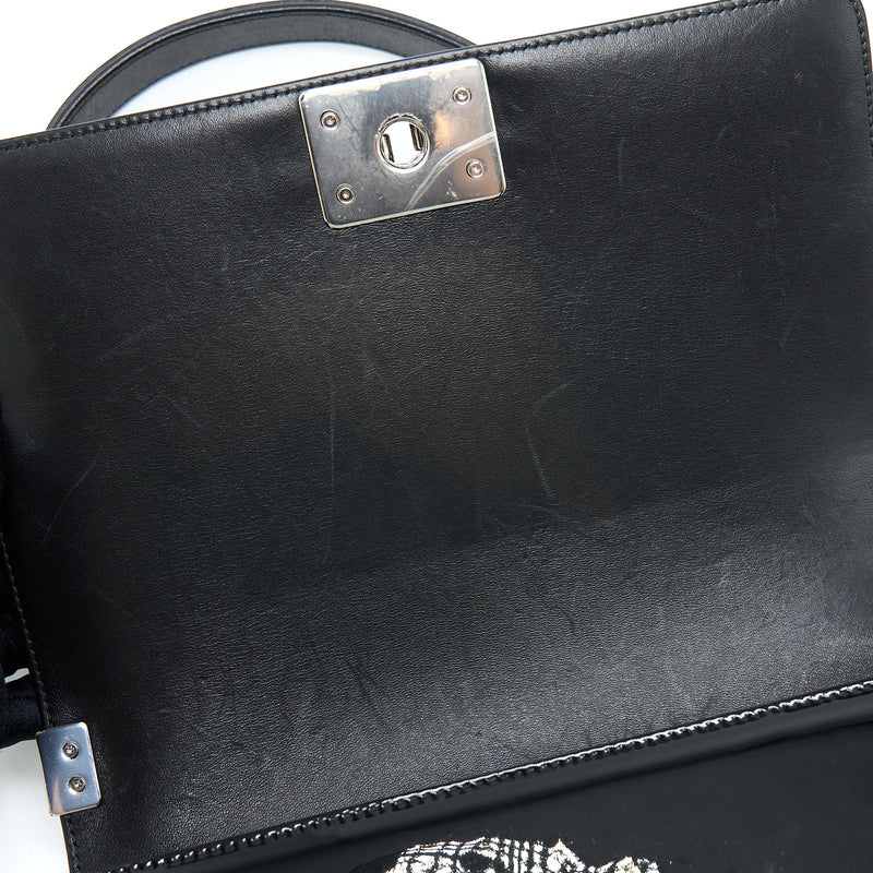 Chanel Medium Boy Bag Chevron Limited Patent Black SHW