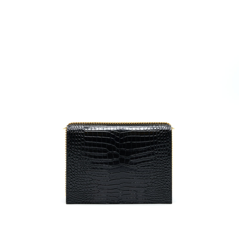 Saint Laurent Cassandra Monogram Clasp Bag Croc-Embossed Calfskin Black GHW