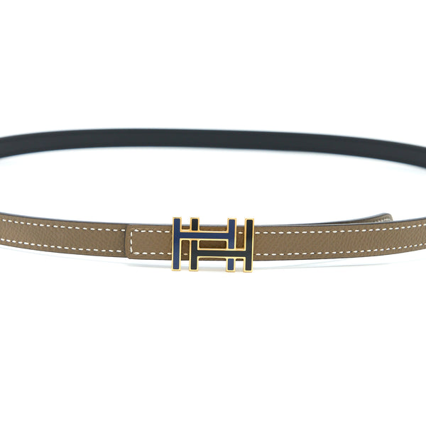 Hermes Size 85 Reversible H Buckle Calfskin Belt 13mm Etoupe / Black Multicolour Hardware