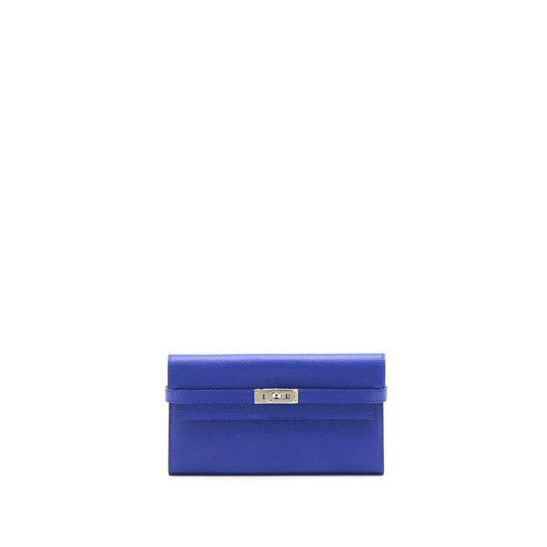 Hermes Kelly Long Wallet Epsom Blue Electric SHW Stamp Square R