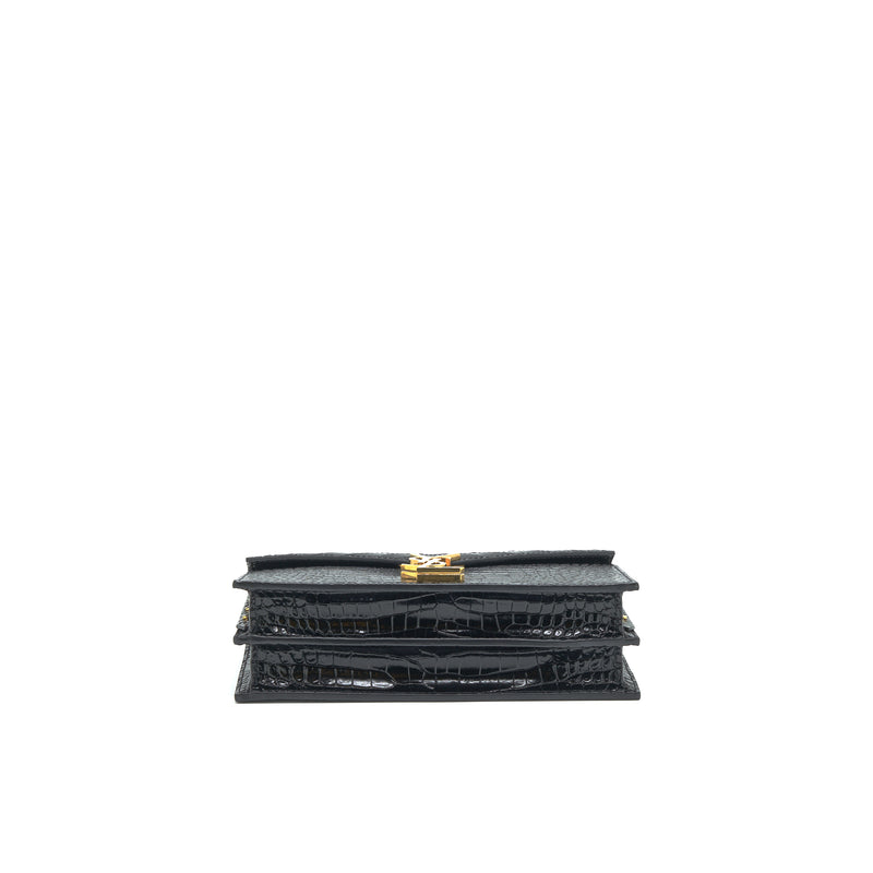 Saint Laurent Cassandra Monogram Clasp Bag Croc-Embossed Calfskin Black GHW