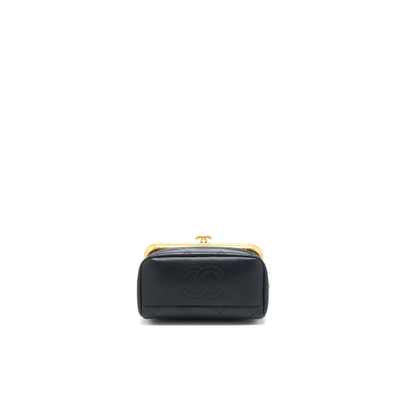 Chanel Kiss Lock Clasp Bag Lambskin Black Brushed GHW