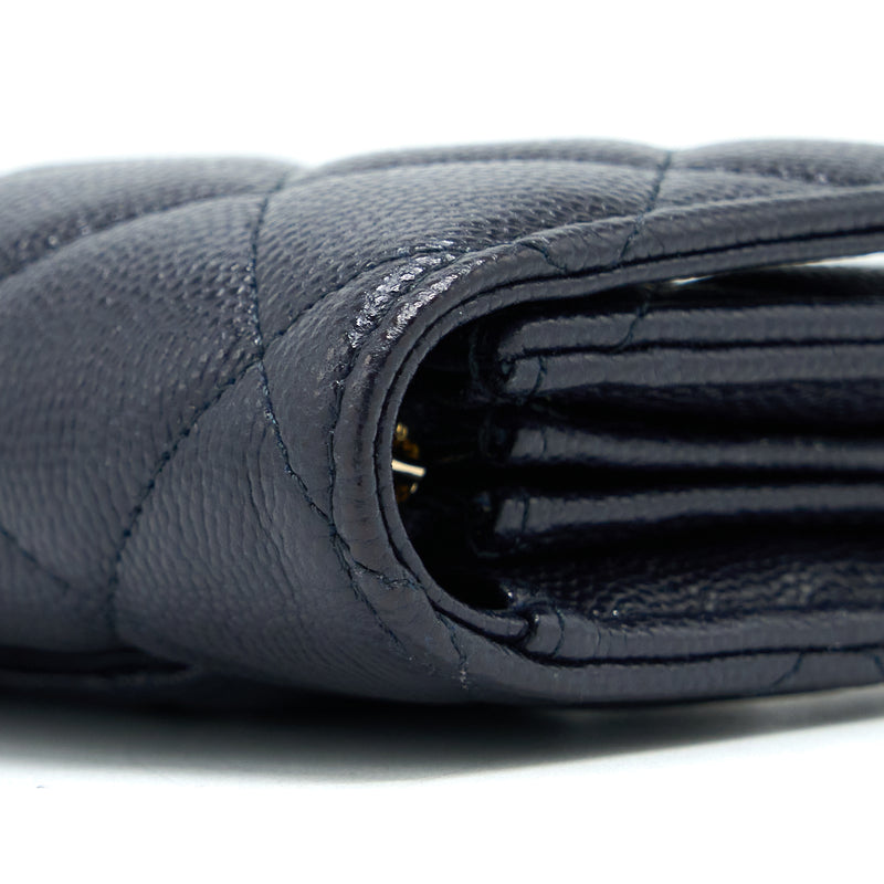 Chanel Classic Flap Long Wallet Caviar Dark Blue LGHW