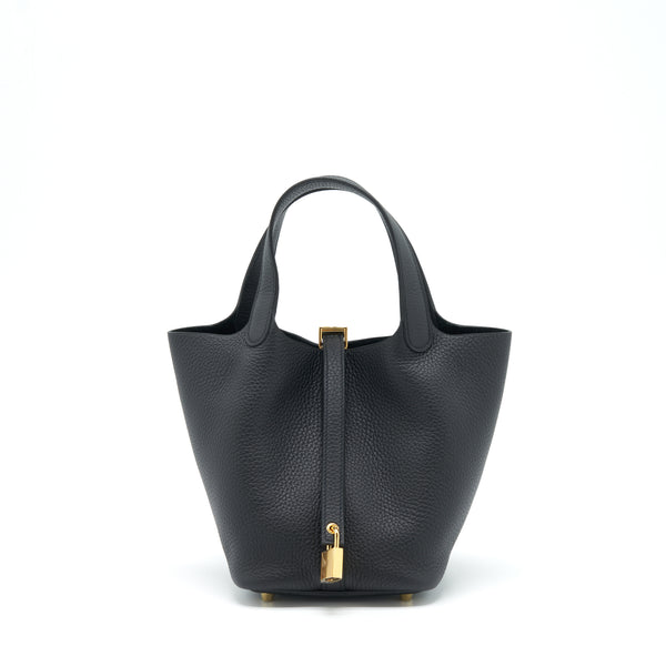 Hermes Picotin 18 Clemence Black GHW Stamp U