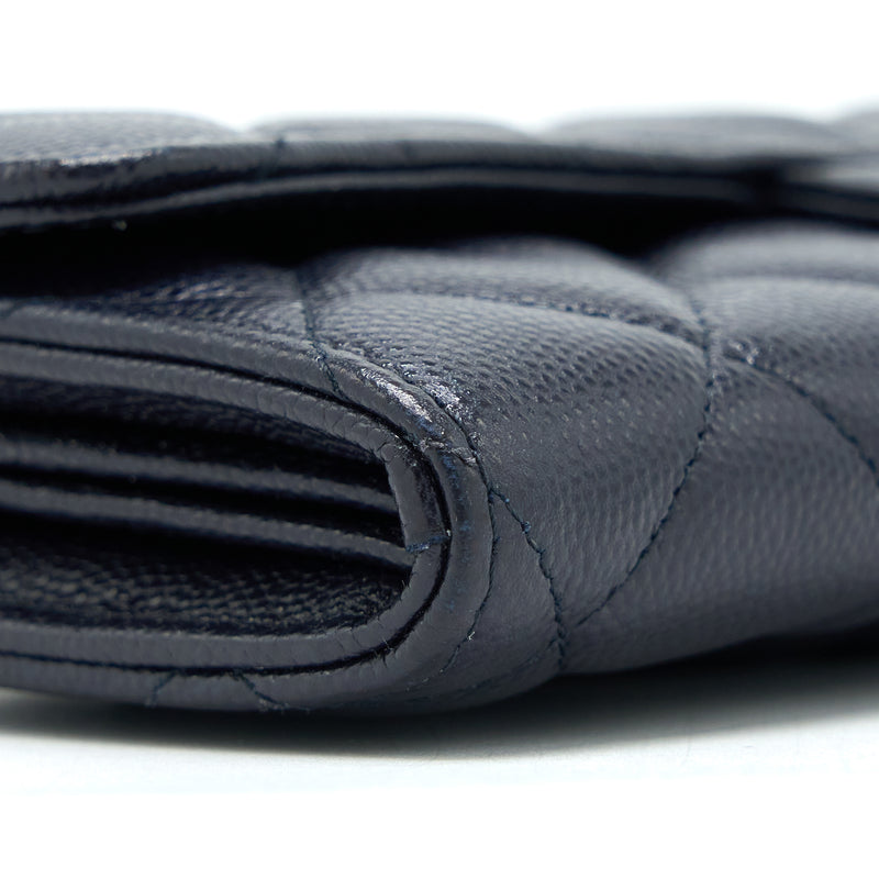 Chanel Classic Flap Long Wallet Caviar Dark Blue LGHW