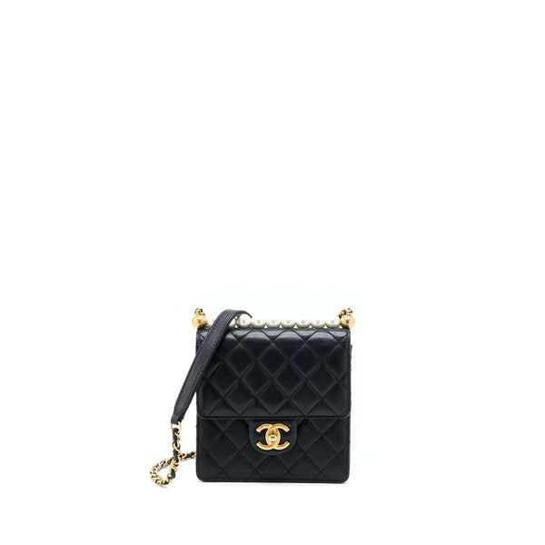 Chanel Vertical Pearl Flap Bag Goatskin Black GHW