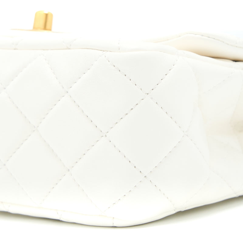 Chanel Pearl Crush Mini Square Lambskin White Brushed GHW (Microchip)