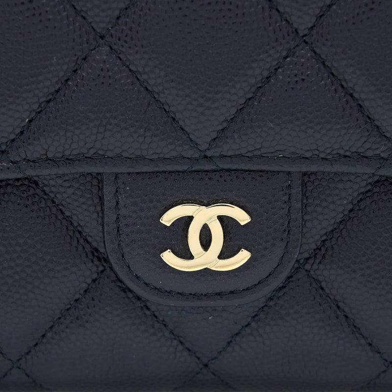 Chanel Classic Flap Long Wallet Caviar Dark Blue LGHW