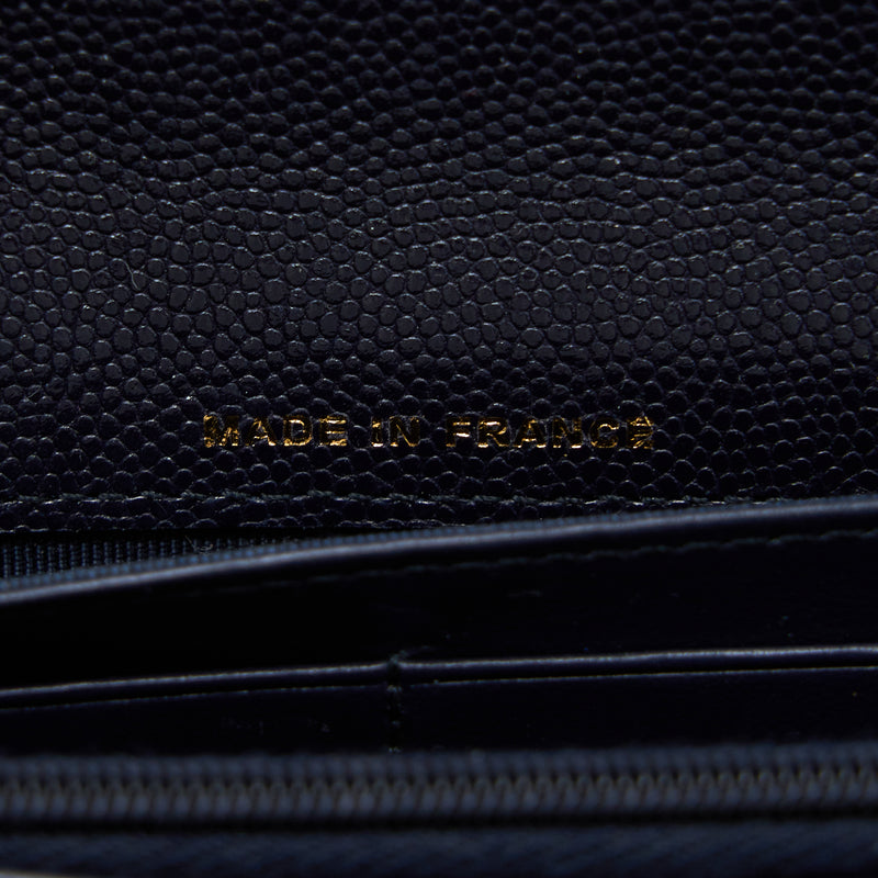 Chanel Classic Flap Long Wallet Caviar Dark Blue LGHW
