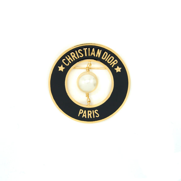 Christian Dior Round Pearl Brooch Black GHW