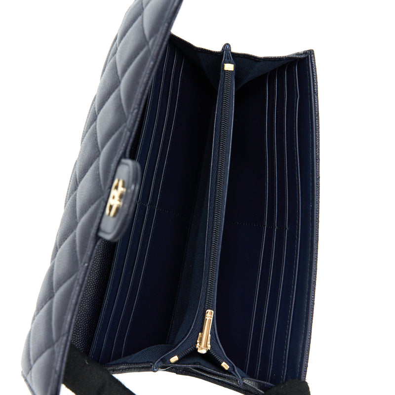 Chanel Classic Flap Long Wallet Caviar Dark Blue LGHW