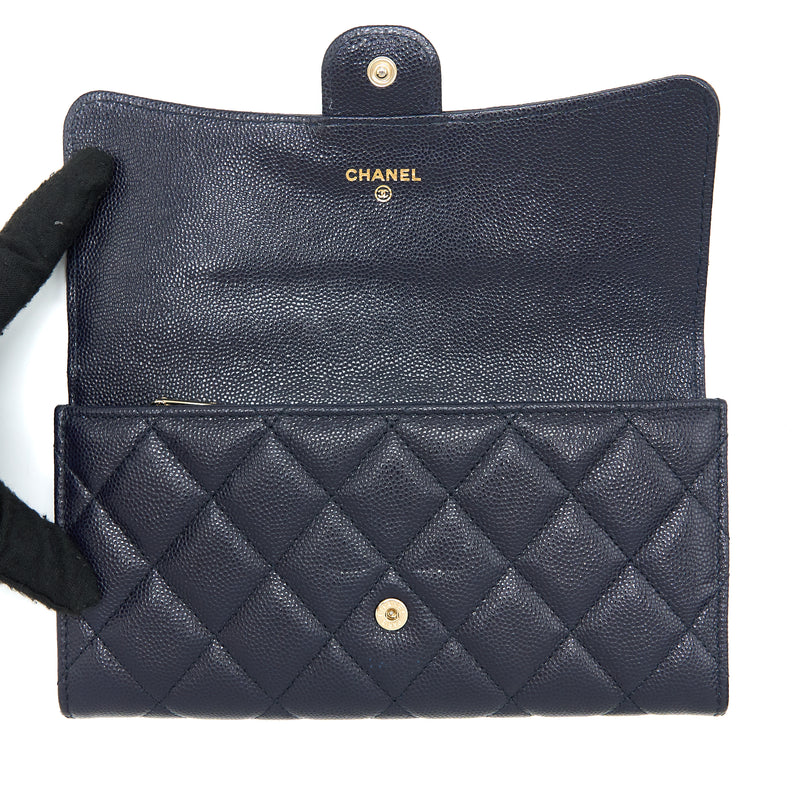 Chanel Classic Flap Long Wallet Caviar Dark Blue LGHW