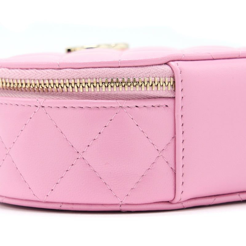 Chanel 22S Top Handle Mini Round Vanity Clutch Lambskin Pink LGHW