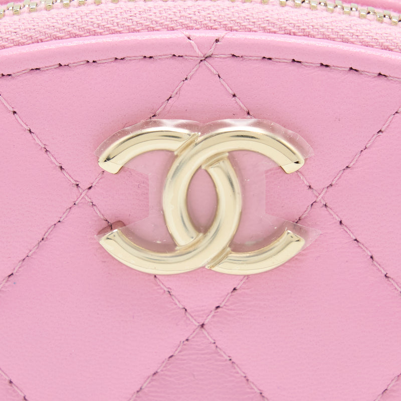 Chanel 22S Top Handle Mini Round Vanity Clutch Lambskin Pink LGHW