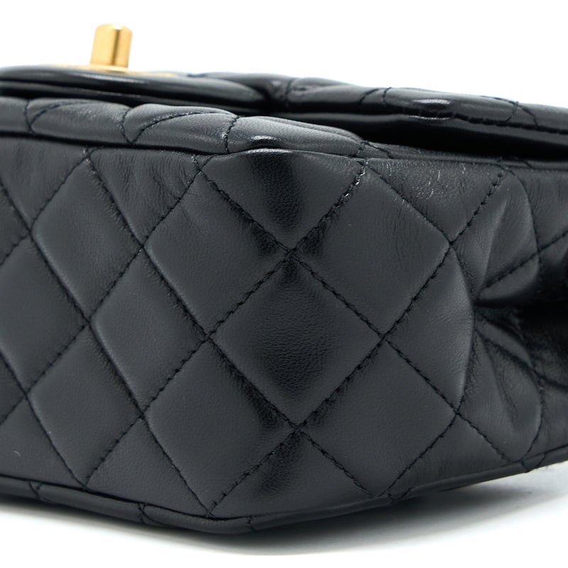 Chanel 22S Pearl Crush Mini Square Flap Bag Lambskin Black GHW(Microchip)