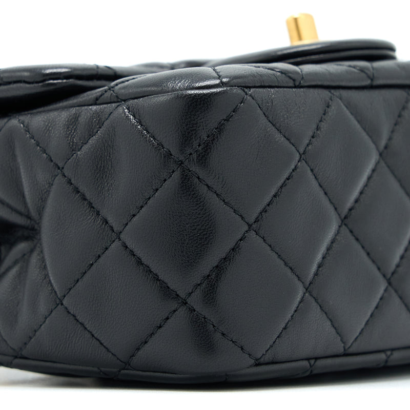 Chanel 22S Pearl Crush Mini Square Flap Bag Lambskin Black GHW(Microchip)