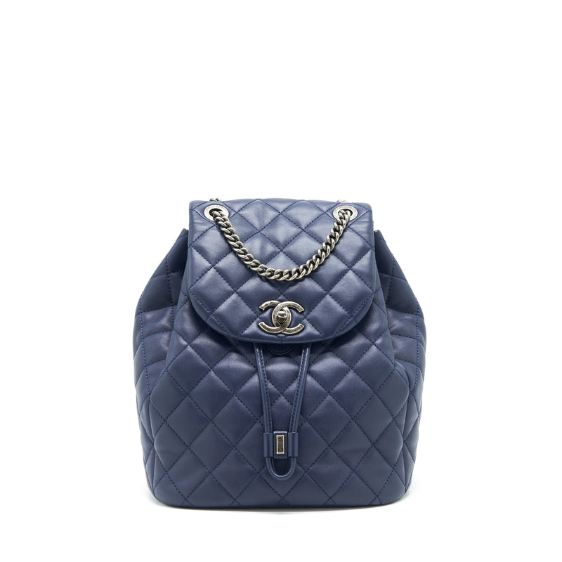 Chanel Quilted Backpack Navy Blue Ruthenium SHW