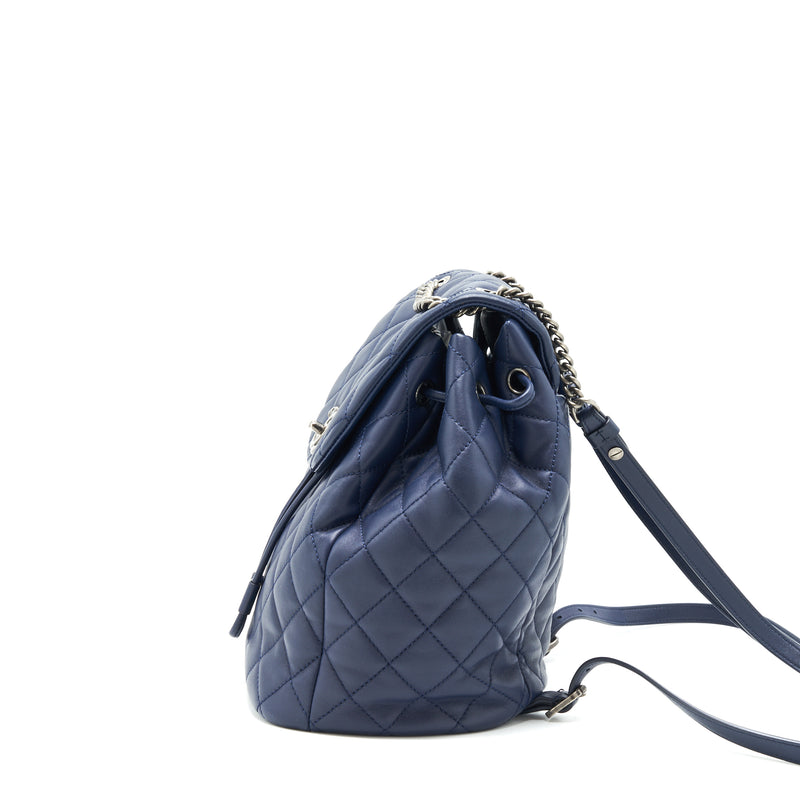 Chanel Quilted Backpack Navy Blue Ruthenium SHW