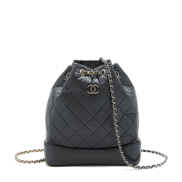 Chanel Gabrielle Backpack Medium Quilted calfskin Black Gold/Sliver HW