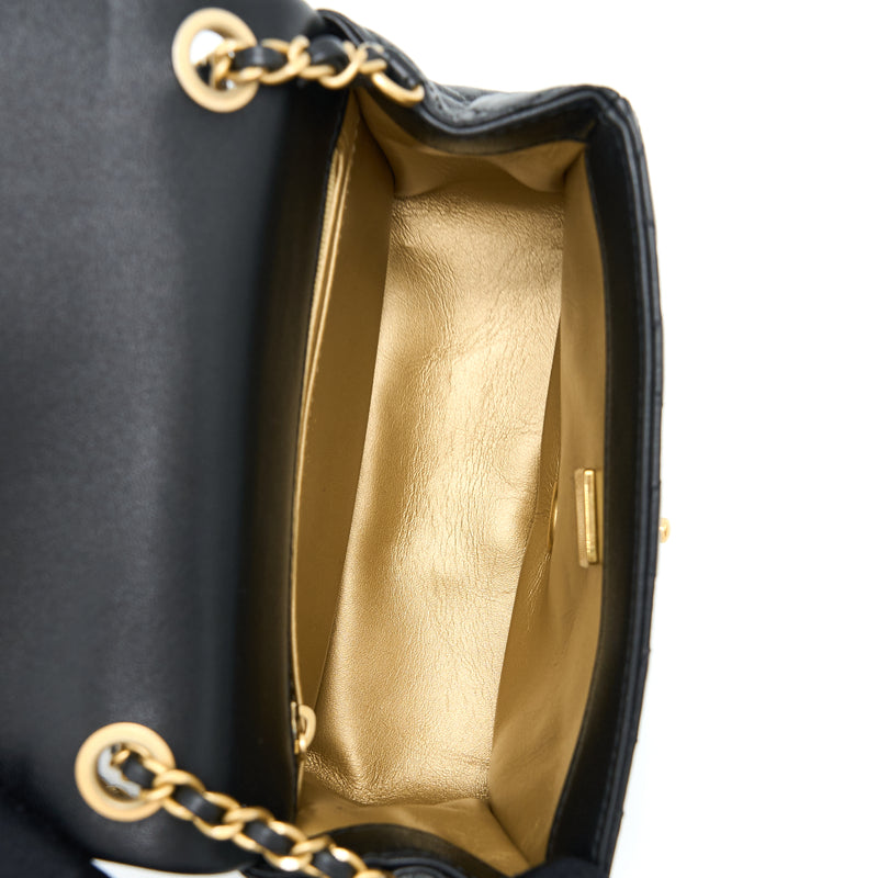 Chanel 22S Pearl Crush Mini Square Flap Bag Lambskin Black GHW(Microchip)