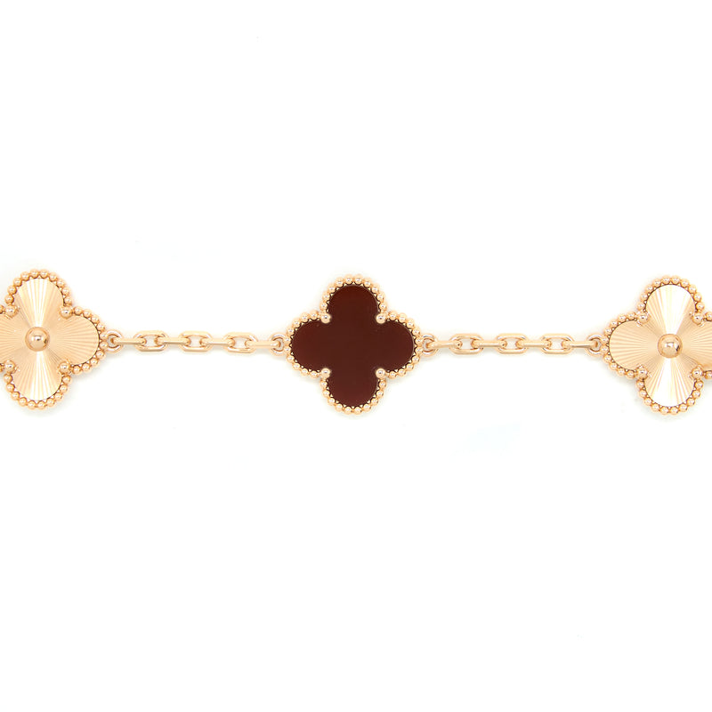 Van Cleef And Arpels Rose Gold Guilloche & Carnelian Vintage Alhambra  Bracelet