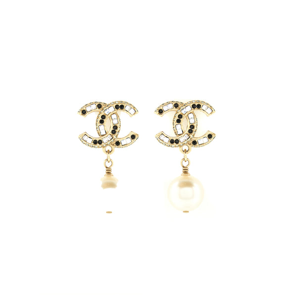 Chanel Crystal With Pearl Drop Earrings