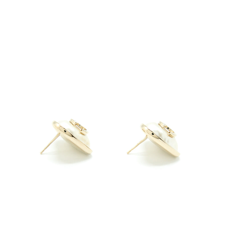 Chanel Heart CC Earrings Light Gold Tone